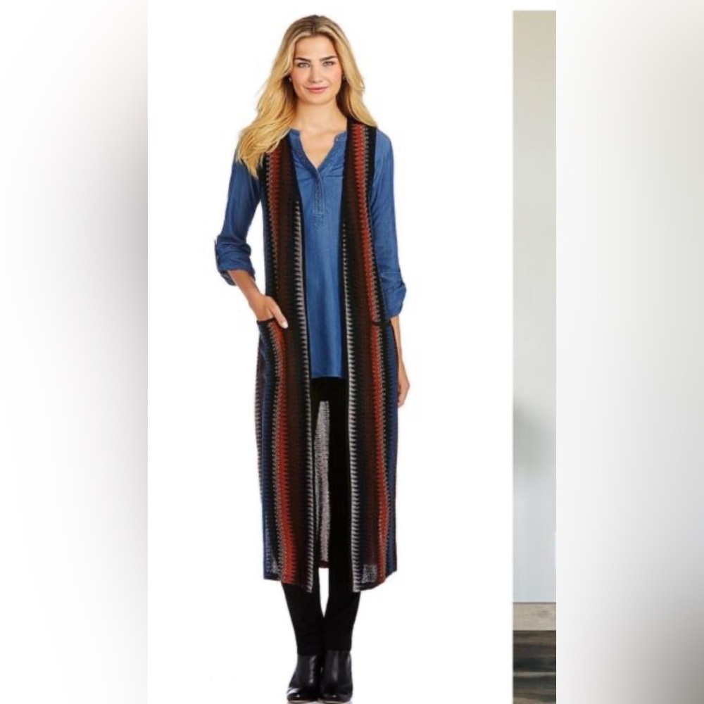 ALI MILES multicolor striped zigzag sleeveless long knit vest cardigan size S